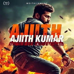 Create a movie poster featuring the name 'AJITH KUMAR'