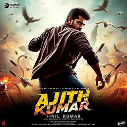 Create a movie poster featuring the name 'AJITH KUMAR'