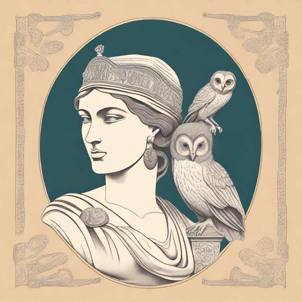 A book cover depicting the Greek goddess Athena with her owl perched on her shoulder, both looking out at the world