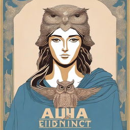 A book cover depicting the Greek goddess Athena with her owl perched on her shoulder, both looking out at the world