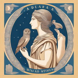 A book cover depicting the Greek goddess Athena with her owl perched on her shoulder, both gazing at planet Earth