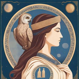 A book cover depicting the Greek goddess Athena with her owl perched on her shoulder, both gazing at planet Earth