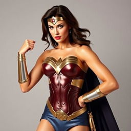 Wonder Woman in a stylish and attractive outfit, striking a confident pose