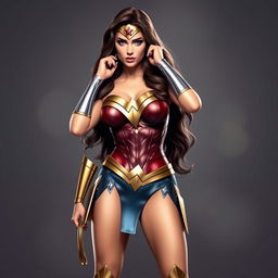 Wonder Woman in a stylish and attractive outfit, striking a confident pose