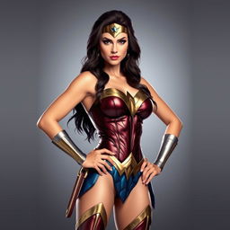 Wonder Woman in a stylish and attractive outfit, striking a confident pose