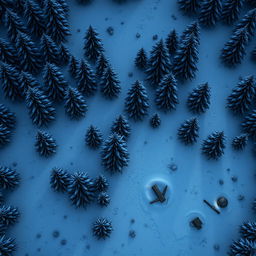 A top-down view of a detailed battlemap of a snowy forest at night