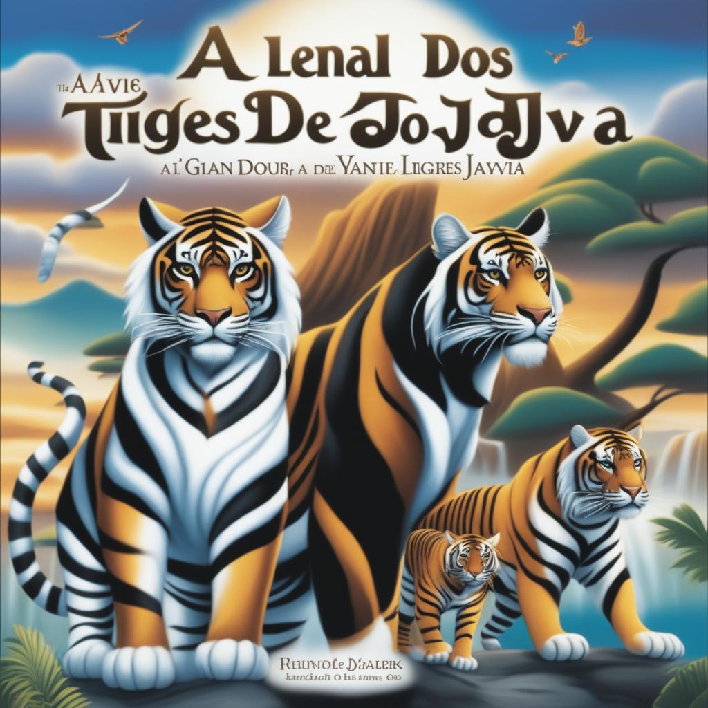 The cover features the Prince of Java riding Kianah, a giant black tiger, alongside Raviel, a white tiger, and Awane, an orange tiger, all facing forward