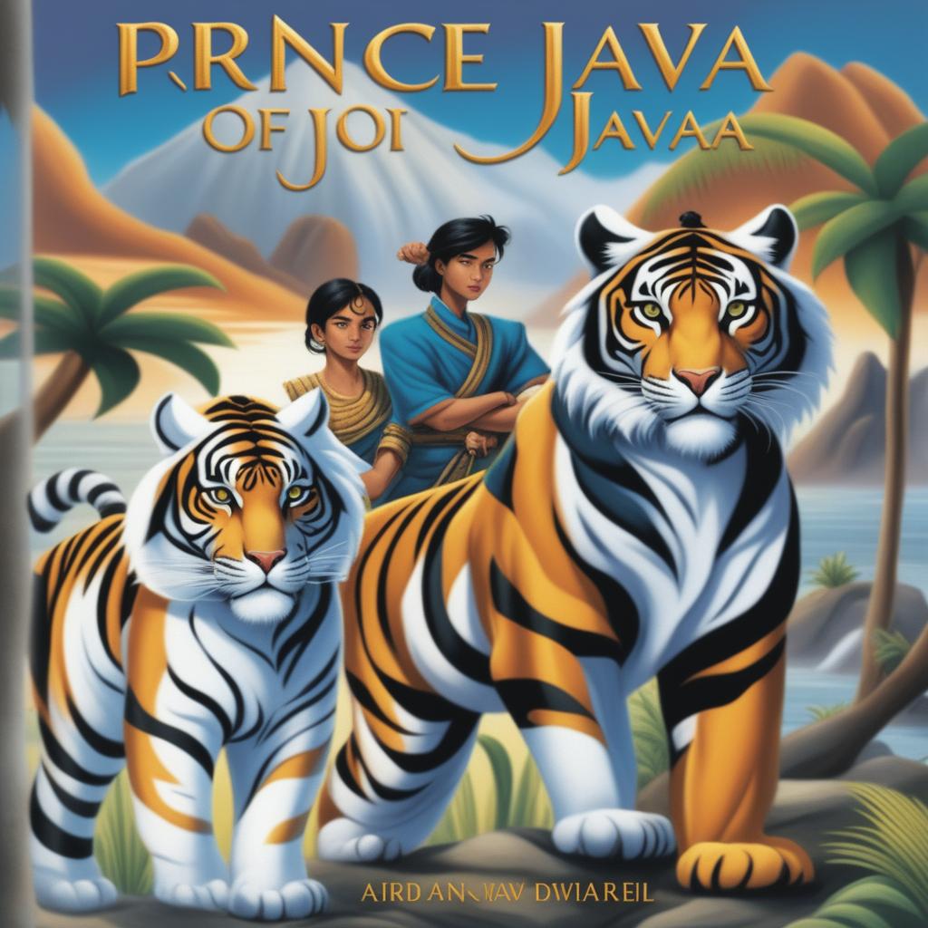 The cover features the Prince of Java riding Kianah, a giant black tiger, alongside Raviel, a white tiger, and Awane, an orange tiger, all facing forward