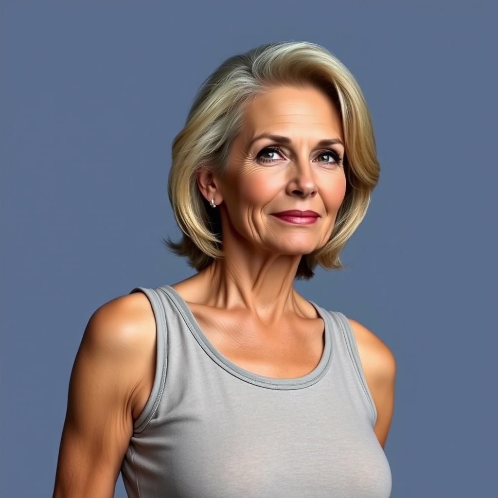 A mature woman in a tank top, depicted in a tasteful and elegant manner