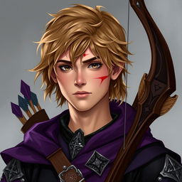 Create an image of Kaelion Valle, a young archer from Skyreach, around 22 years old