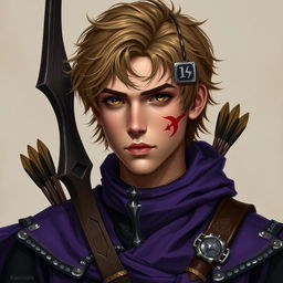 Create an image of Kaelion Valle, a young archer from Skyreach, around 22 years old