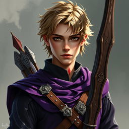 Create an image of Kaelion Valle, a young archer from Skyreach, around 22 years old