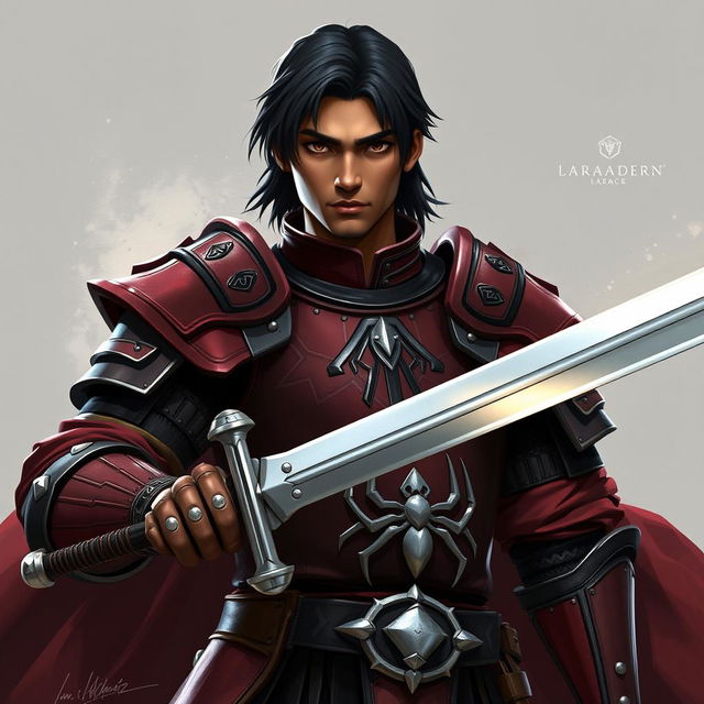 Create an image of Sir Leonard de Arac, a 24-year-old warrior from the House of Arac in the Kingdom of Spiders