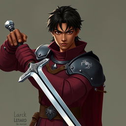 Create an image of Sir Leonard de Arac, a 24-year-old warrior from the House of Arac in the Kingdom of Spiders