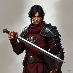 Create an image of Sir Leonard de Arac, a 24-year-old warrior from the House of Arac in the Kingdom of Spiders