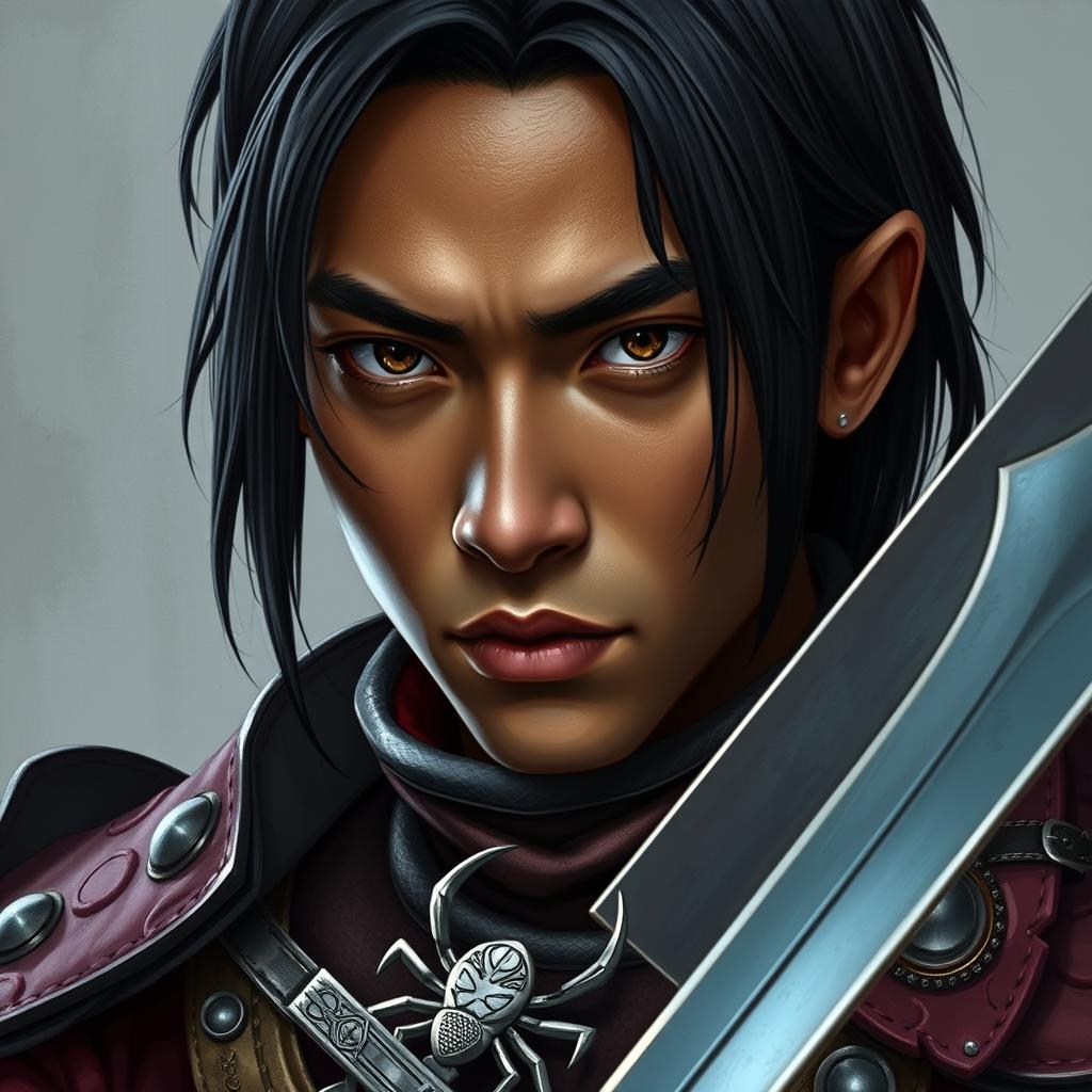 Create a close-up image of Sir Leonard de Arac, a 24-year-old warrior from the House of Arac in the Kingdom of Spiders