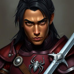 Create a close-up image of Sir Leonard de Arac, a 24-year-old warrior from the House of Arac in the Kingdom of Spiders