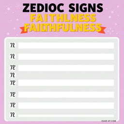 Create an image ranking the zodiac signs based on their faithfulness