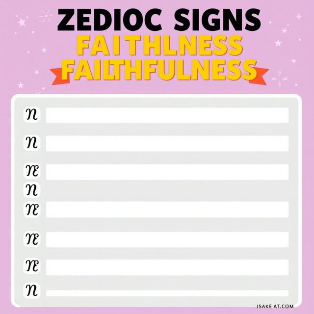 Create an image ranking the zodiac signs based on their faithfulness