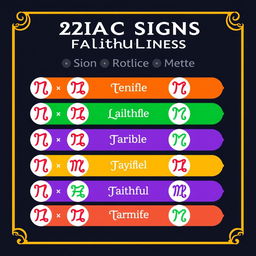 Create an image ranking the zodiac signs based on their faithfulness