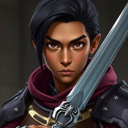 Create a close-up image of Sir Leonard de Arac, a young warrior from the House of Arac in the Kingdom of Spiders