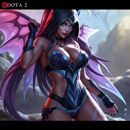 Phantom Assassin from Dota 2 depicted in a bikini, with a focus on a sexy and alluring appearance