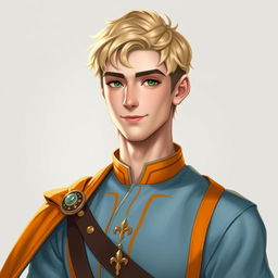 Create a medieval-style portrait of Raymond Saint, a 22-year-old loyal advisor to the Prince of Java