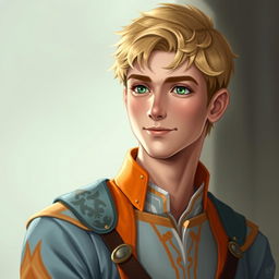 Create a medieval-style portrait of Raymond Saint, a 22-year-old loyal advisor to the Prince of Java