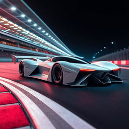 A futuristic supercar inspired by 1990s Group C racecars and Le Mans prototypes, featuring a sleek white color and a long tail design