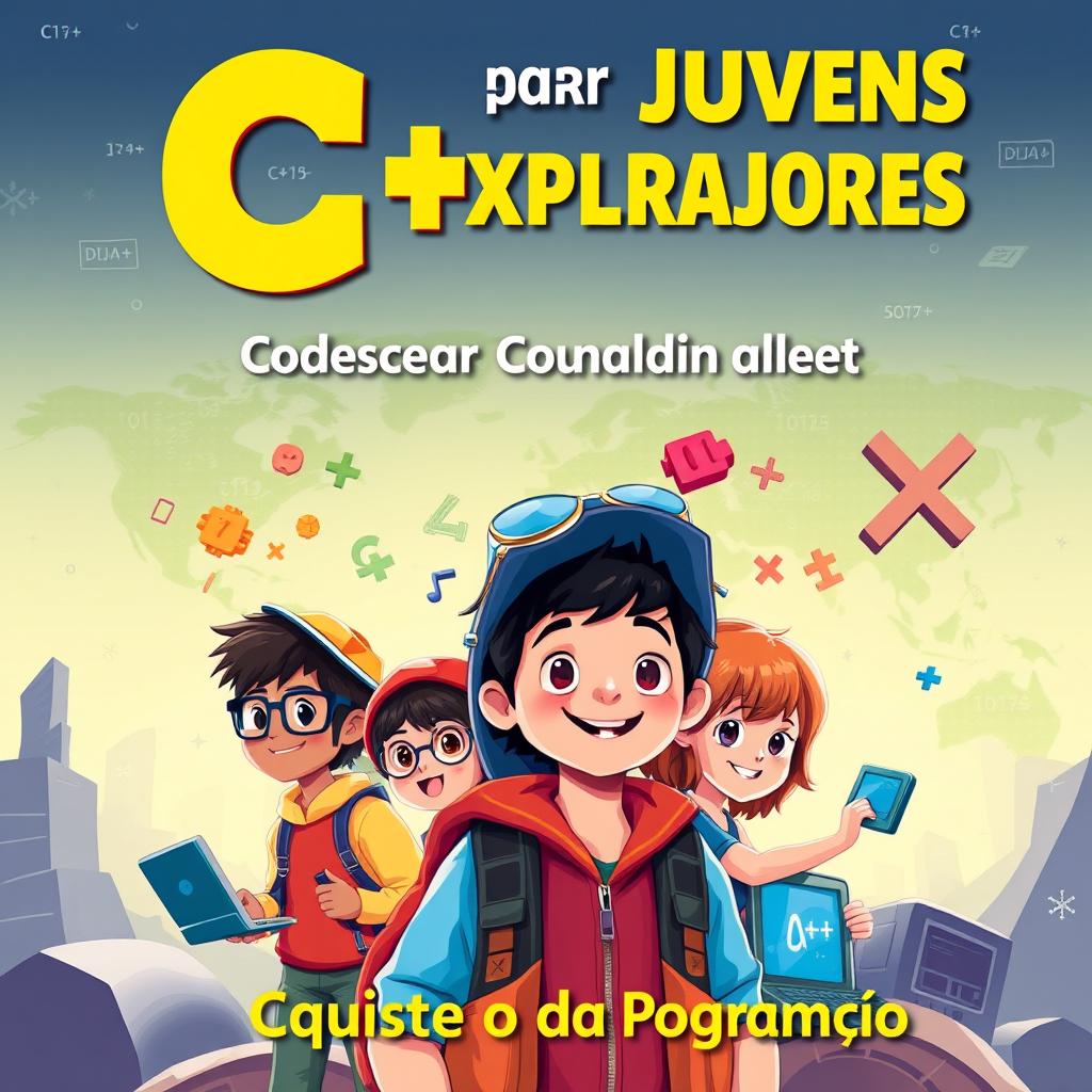 A vibrant and engaging book cover titled 'C++ para Jovens Exploradores: Conquiste o Mundo da Programação'