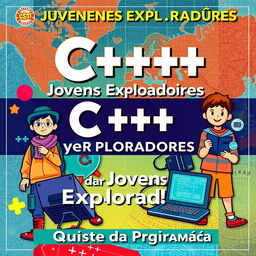 A vibrant and engaging book cover titled 'C++ para Jovens Exploradores: Conquiste o Mundo da Programação'