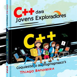 A vibrant and engaging book cover titled 'C++ para Jovens Exploradores: Conquiste o Mundo da Programação' by Thiago Bandeira