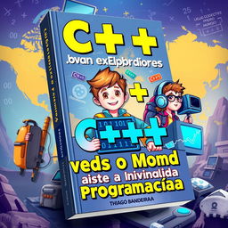 A vibrant and engaging book cover titled 'C++ para Jovens Exploradores: Conquiste o Mundo da Programação' by Thiago Bandeira