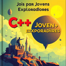 Uma capa de livro vibrante e envolvente intitulada 'C++ para Jovens Exploradores: Conquiste o Mundo da Programação' por Thiago Bandeira