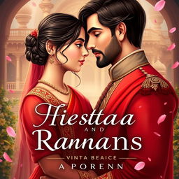 A historical romance book cover featuring a 17-year-old Pakistani girl in a red saree and a 25-year-old handsome prince with a slight beard