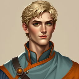 Create a realistic medieval-style portrait of Raymond Saint, a 22-year-old loyal advisor to the Prince of Java