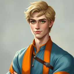 Create a realistic medieval-style portrait of Raymond Saint, a 22-year-old loyal advisor to the Prince of Java