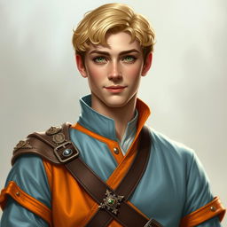 Create a realistic medieval-style portrait of Raymond Saint, a 22-year-old loyal advisor to the Prince of Java