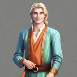 Create a medieval-style portrait of Raymond Saint, a 22-year-old loyal advisor to the Prince of Java