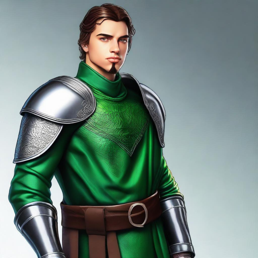 Create a realistic medieval-style portrait of Paul do Ninho das Cobras, a 22-year-old knight with an athletic and robust physique