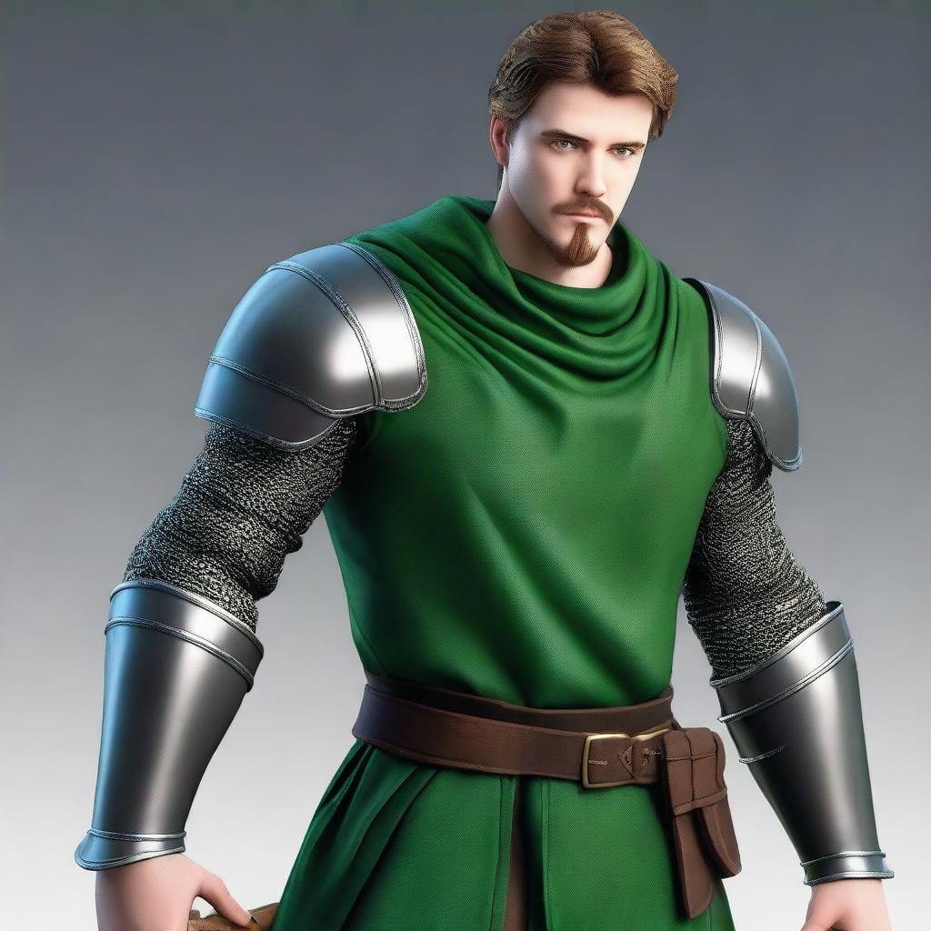 Create a realistic medieval-style portrait of Paul, a 22-year-old knight with an athletic and robust physique