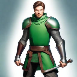 Create a realistic medieval-style portrait of Paul, a 22-year-old knight with an athletic and robust physique