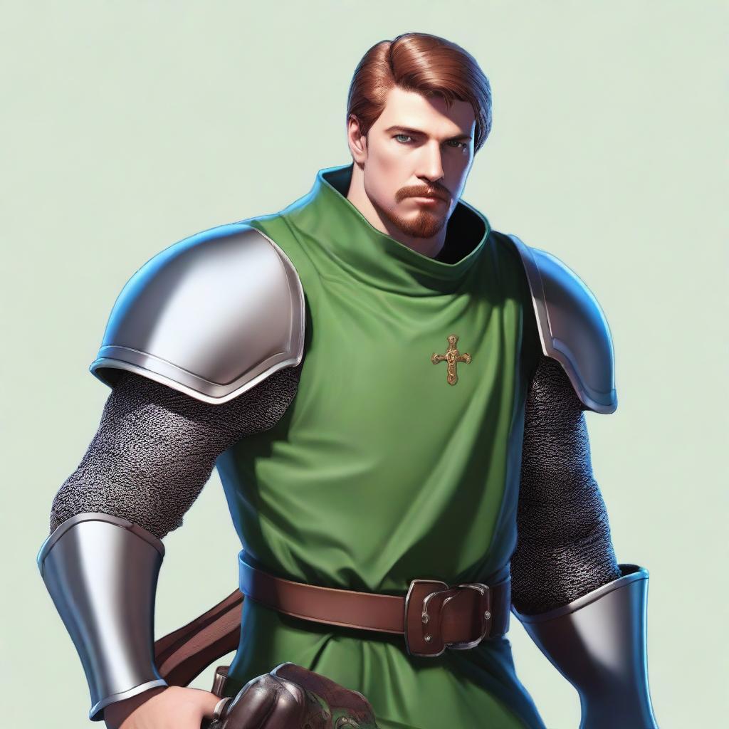 Create a realistic medieval-style portrait focusing on the face of Paul, a 22-year-old knight with an athletic and robust physique