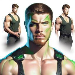 Create a realistic yet fantastical portrait focusing on the face of Paul, a 22-year-old warrior with an athletic and robust physique