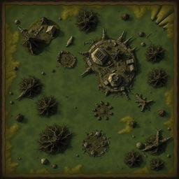 A detailed battlemap viewed from above, depicting a swampy area