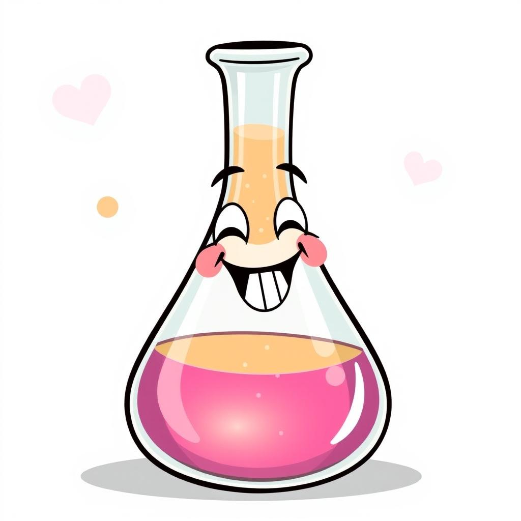 A whimsical and humorous illustration of a laughing Erlenmeyer flask