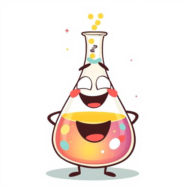 A whimsical and humorous illustration of a laughing Erlenmeyer flask