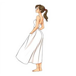 Ilustración de una mujer de espaldas, con una falda larga y recta, sin campana, lisa y que llega hasta los pies