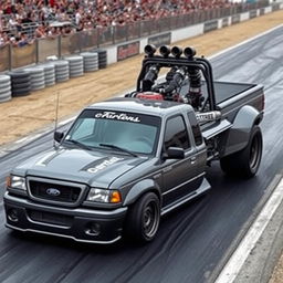 A lowered, drift-built widebody 2003 Ford Ranger with twin turbos