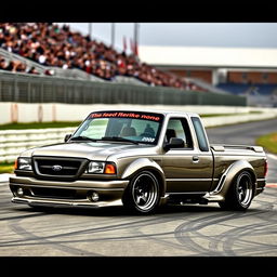 A lowered, drift-built widebody 2003 Ford Ranger with twin turbos